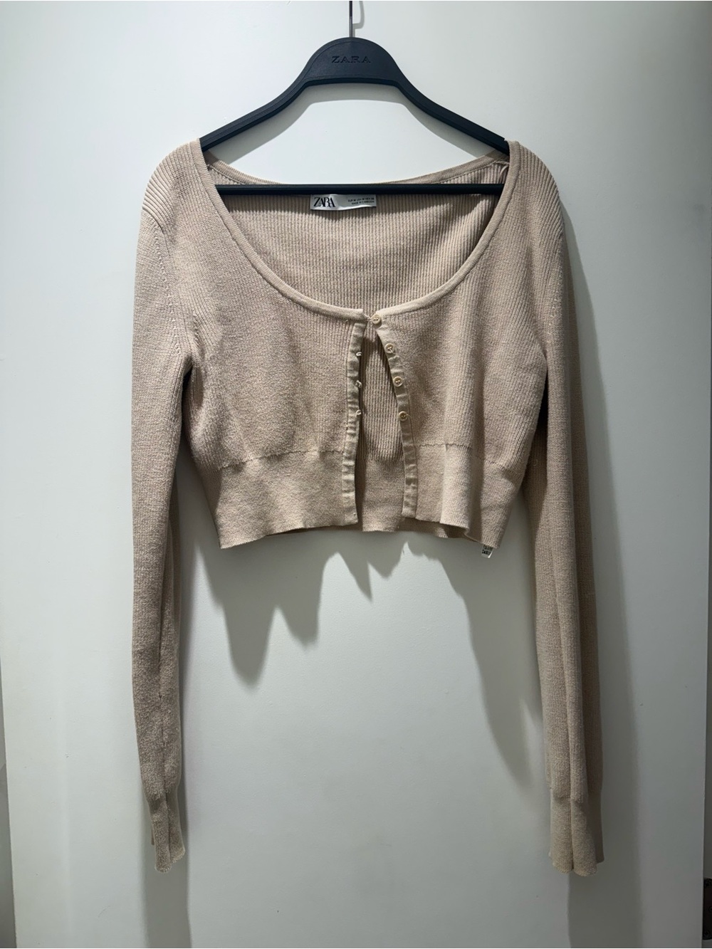 Zara Light Beige Cropped Button Cardigan - Picture 1 of 2